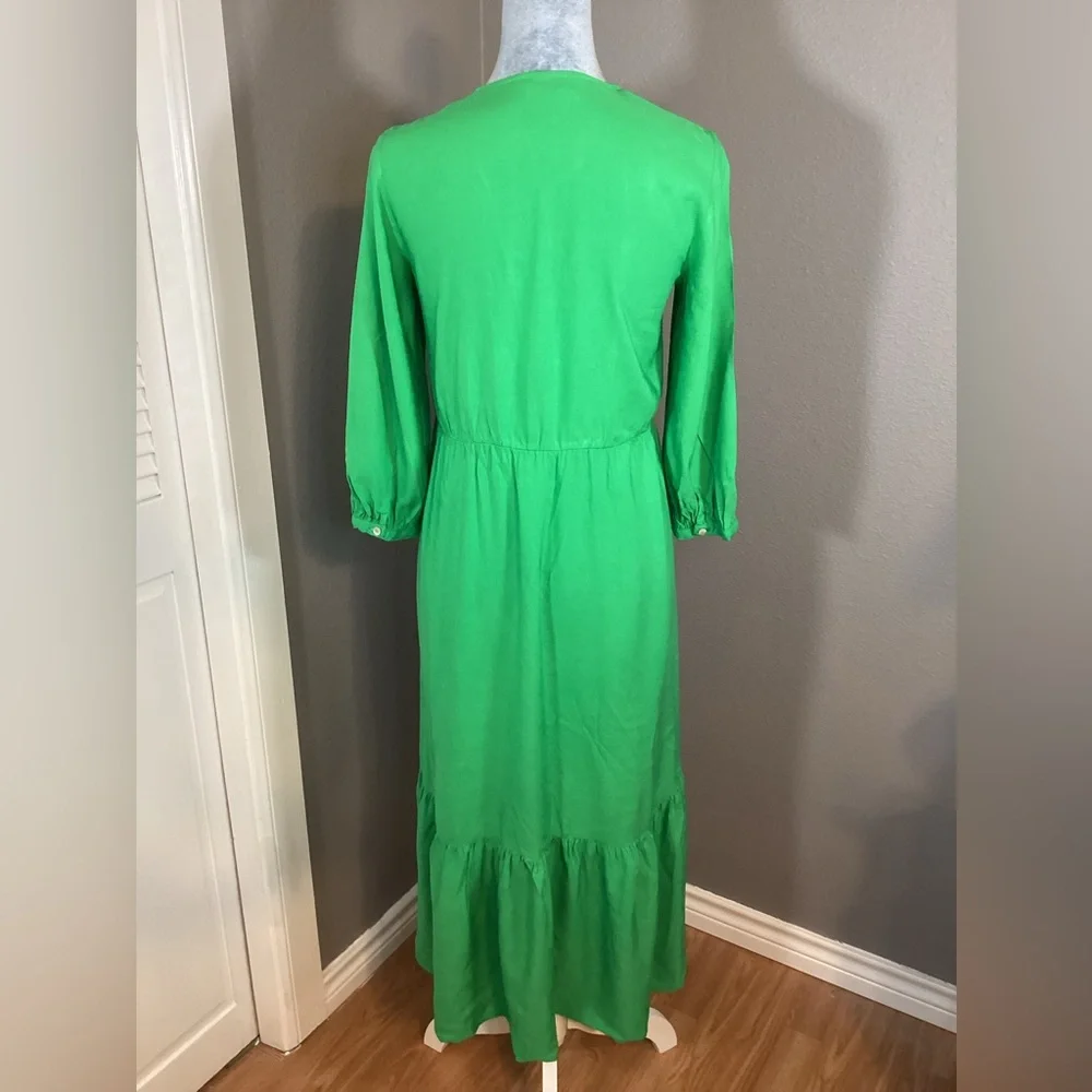 ZARA Tiered Green Maxi Linen Blend Dress Size S - Picture 2 of 10